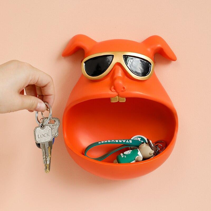 Wall Organiser Dog with Open Mouth in Resin – Storage Solution for Keys and Accessories, Compact 21x10x16.5 cm
