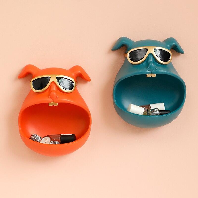 Wall Organiser Dog with Open Mouth in Resin – Storage Solution for Keys and Accessories, Compact 21x10x16.5 cm