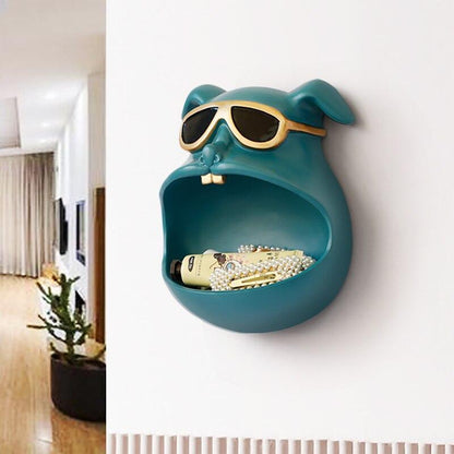 Wall Organiser Dog with Open Mouth in Resin – Storage Solution for Keys and Accessories, Compact 21x10x16.5 cm