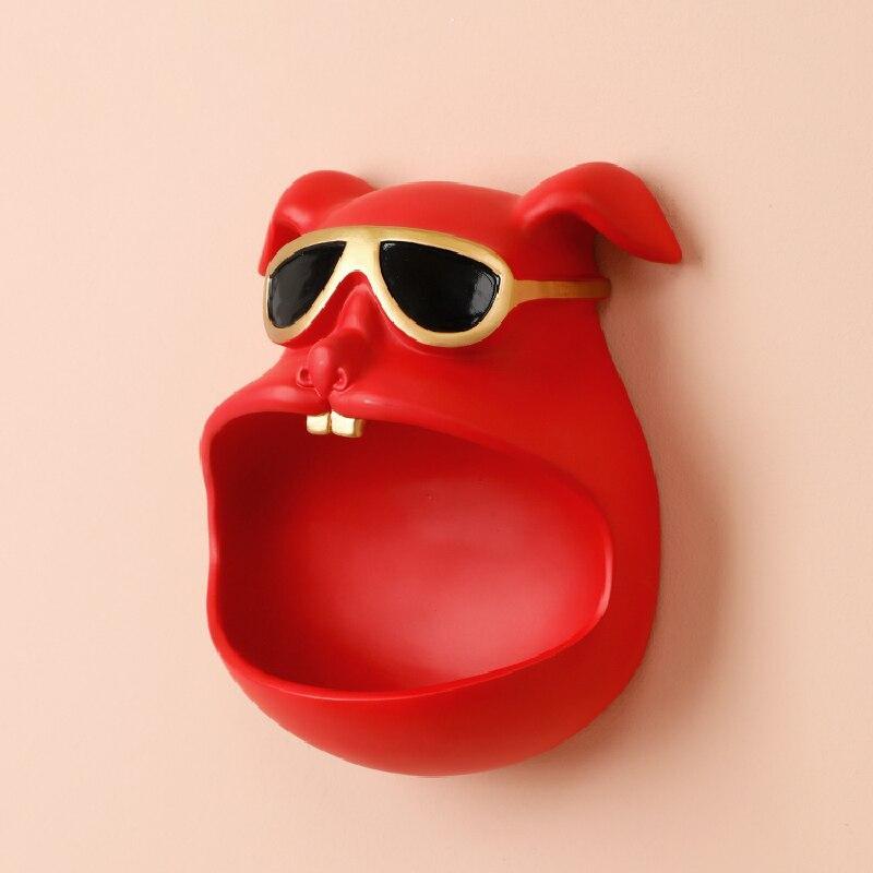 Wall Organiser Dog with Open Mouth in Resin – Storage Solution for Keys and Accessories, Compact 21x10x16.5 cm