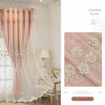 Luxury Blackout Curtains with 3D Floral Embroidery – Cream Velvet Window Decoration for Optimal Light Blocking